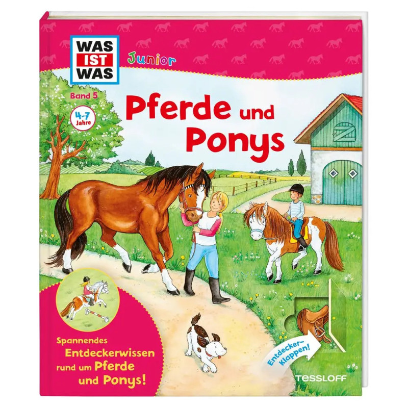 Kinder mit Ponys auf einem Bauernhof, Buchcover Pferde und Ponys mit farbenfrohen Illustrationen.