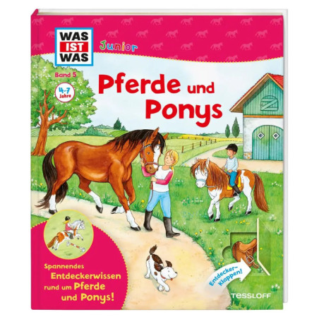 Kinder mit Ponys auf einem Bauernhof, Buchcover Pferde und Ponys mit farbenfrohen Illustrationen.