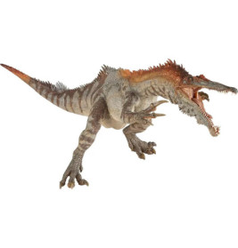 Dinosaurierfigur mit langem Maul, scharfen Zähnen und Krallen, als würde sie nach vorne springen.
