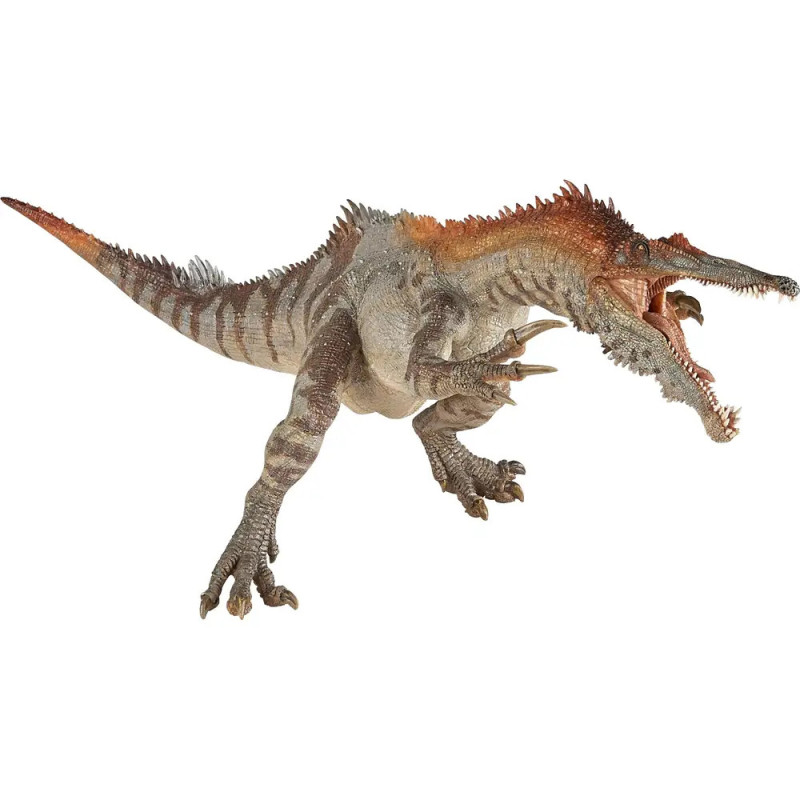 Dinosaurierfigur mit langem Maul, scharfen Zähnen und Krallen, als würde sie nach vorne springen.