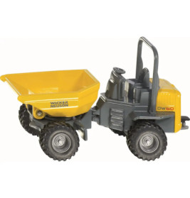 Gelber und grauer Spielzeug-Dumper Wacker Neuson DW60 mit vier großen Rädern, seitlich betrachtet.