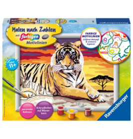 Ravensburger Malen-nach-Zahlen-Set mit Tiger-Motiv und deutscher Beschriftung auf der Verpackung.