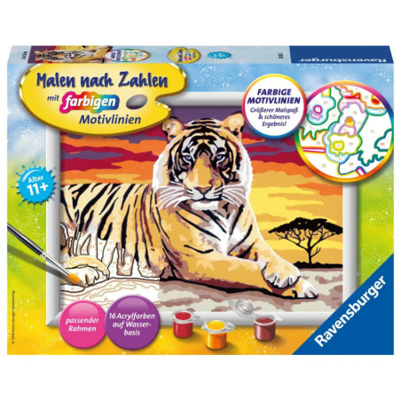 Ravensburger Malen-nach-Zahlen-Set mit Tiger-Motiv und deutscher Beschriftung auf der Verpackung.