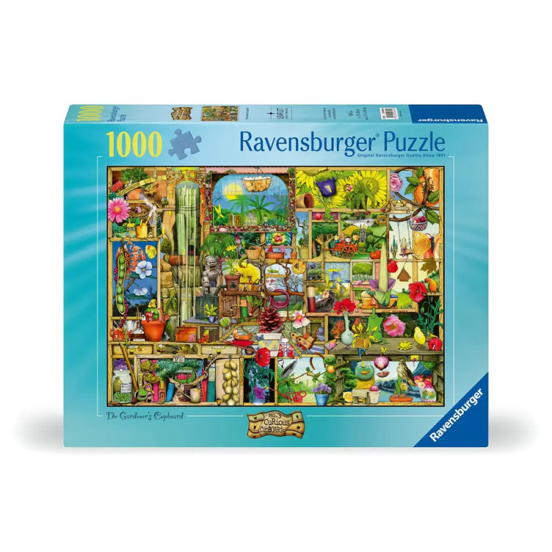 Ravensburger Puzzle, 1000 Teile, mit bunter Gartencollage auf dem Karton.