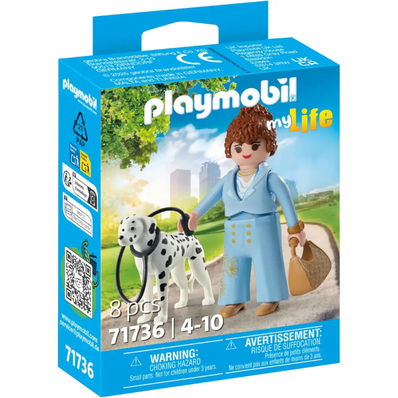 Playmobil My Life Set: Frau im blauen Anzug, Dalmatiner und Park als Kulisse, für Kinder von 4-10 Jahren.
