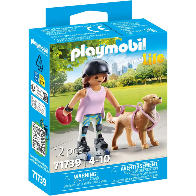 Playmobil My Life Set mit Rollschuhläuferin und Hund im Park, für Kinder von 4-10 Jahren, 12 Teile.