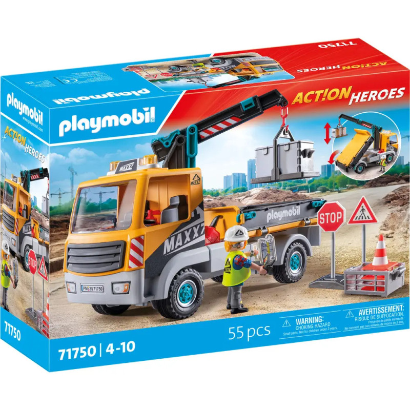 Playmobil Action Heroes Bausatz: Bagger mit 55 Teilen, geeignet für Kinder von 4 bis 10 Jahren.