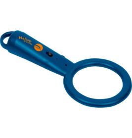 Blue Nature Zoom Lupe mit runder Linse und orangefarbenem Logo am Griff.