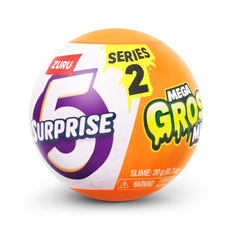 Orange Zuru 5 Surprise Mega Gross Minis Serie 2 Ball mit auffälligem Text und Schleim-Grafik.
