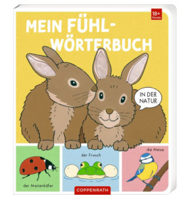 Cover eines deutschen Kinderbuchs mit zwei Kaninchen und kleinen Tieren, Titel: Mein Fühl-Wörterbuch.