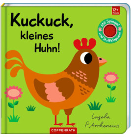 Buchcover mit braunem Huhn, Blumen und dem deutschen Titel Kuckuck, kleines Huhn!.