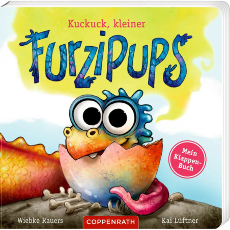 Bunter Babydrache schlüpft aus einem Ei, große Augen, verspielte Schrift auf dem Cover eines Kinderbuchs.