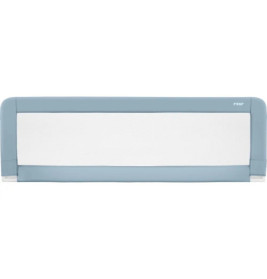 Hellblauer und weißer Bettgitter-Schutz aus Mesh zur Kindersicherheit.