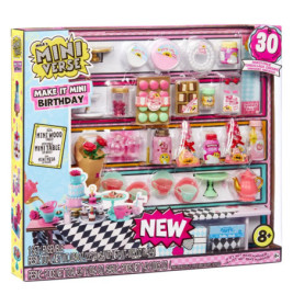 MGA Miniverse Make It Mini Birthday Spielset mit Mini-Lebensmitteln und Zubehör in Geburtstagsoptik in Box.