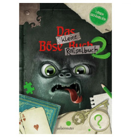 Gruseliges, pelziges Monster mit großen Augen und Zunge auf dunklem Buchcover mit deutschem Text und Rätseln.
