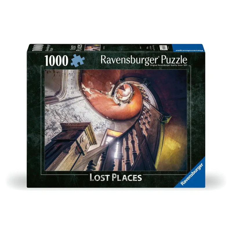 Ravensburger Puzzle mit 1000 Teilen und einem Foto einer Wendeltreppe, Titel: Lost Places. Ravensburger Puzzle mit 1000 Teilen und einem Foto einer Wendeltreppe, Titel: Lost Places.