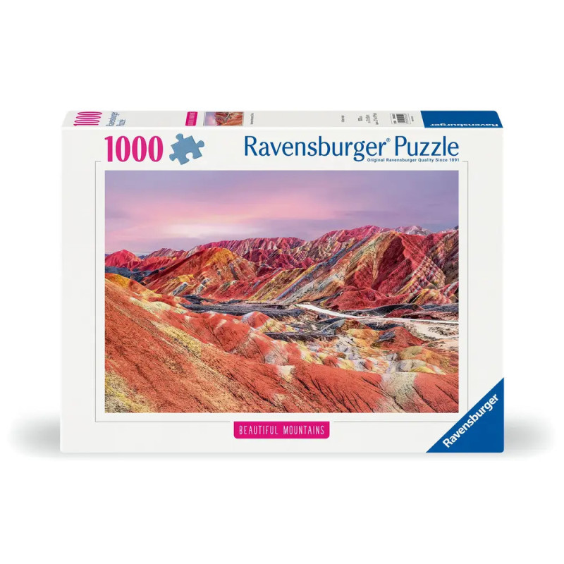 Ravensburger Puzzle mit 1000 Teilen, Motiv: Bunte Berge im Sonnenuntergang.