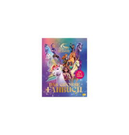 Farbiges Buchcover mit Einhörnern und Mädchen, Titel Das große Fanbuch! aus der Unicorn Academy.