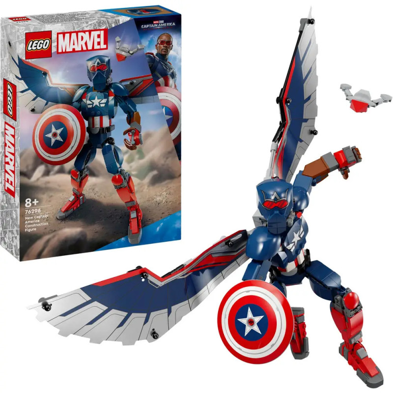 LEGO Marvel Captain America Figur zum Bauen mit Flügeln, Schild und Box, geeignet ab 8 Jahren. LEGO Marvel Captain America Figur zum Bauen mit Flügeln, Schild und Box, geeignet ab 8 Jahren.