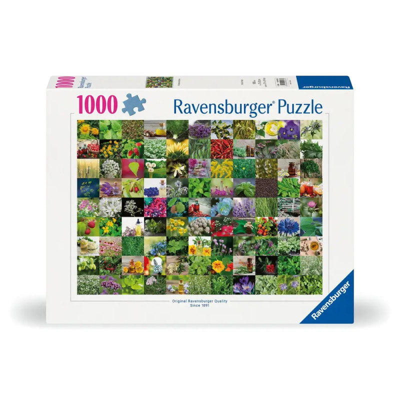 Ravensburger Puzzle mit 1000 Teilen und einer Collage aus bunten Blumen und Pflanzen auf dem Karton.