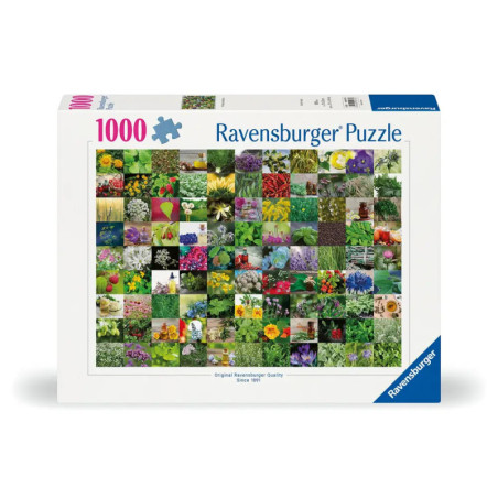 Ravensburger Puzzle mit 1000 Teilen und einer Collage aus bunten Blumen und Pflanzen auf dem Karton.