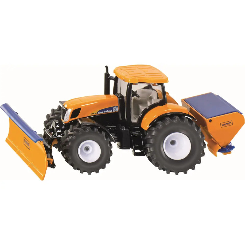 Spielzeugtraktor in Orange mit Frontpflug und Heckanbau vor weißem Hintergrund. Spielzeugtraktor in Orange mit Frontpflug und Heckanbau vor weißem Hintergrund.
