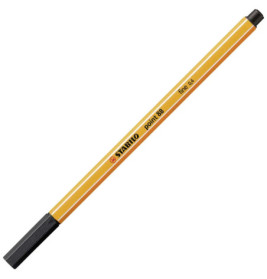 Ein gelber STABILO Point 88 Fine 0.4 Stift mit schwarzer Kappe auf weißem Hintergrund.