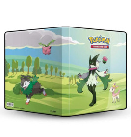 Pokémon-Sammelordner mit grünem Hintergrund und den Pokémon Sprigatito, Smoliv, Lechonk und Hoppip auf dem Cover.