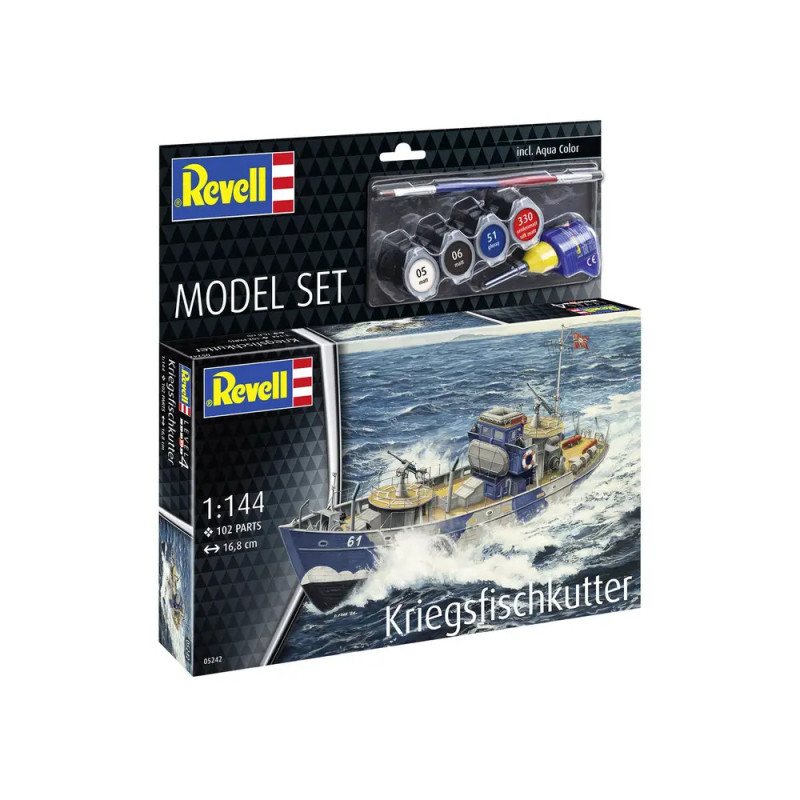 Revell Modellbausatz Kriegsfischkutter, Maßstab 1:144, incl. Farben und Pinsel.