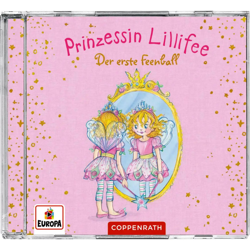 CD-Hülle: Prinzessin Lillifee im Feenkostüm betrachtet sich auf rosa Hintergrund in einem Spiegel.