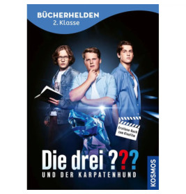 Drei Jungen stehen hinter einem blauen Kristall, darüber der Titel Die drei ??? und der Karpartenhund.