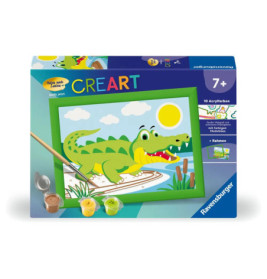 CreArt Malset nach Zahlen mit Cartoon-Krokodil, Farbtöpfchen und Pinsel auf der Verpackung.