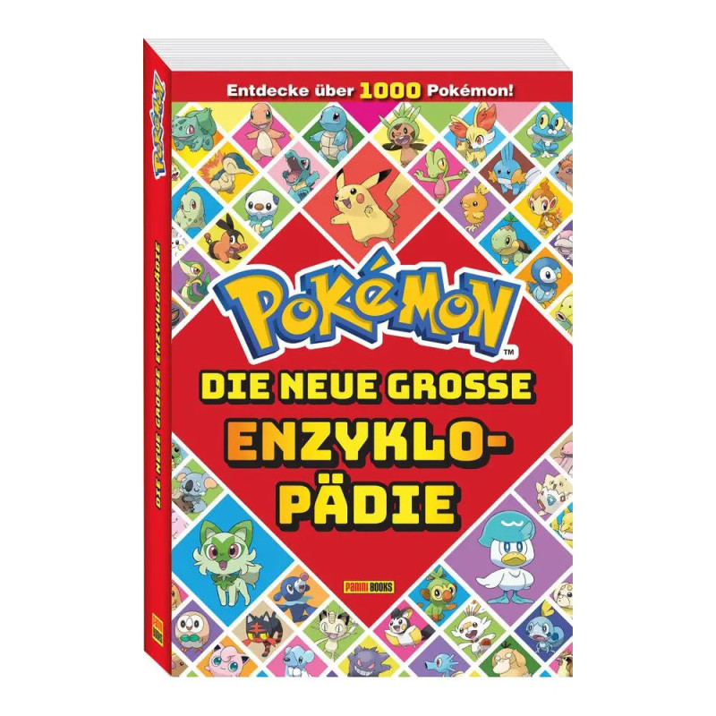 Deutsches Pokémon-Enzyklopädie-Buch mit farbigen Pokémon-Bildern auf dem Cover.