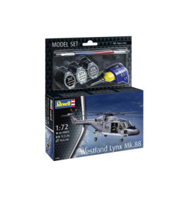 Revell Westland Lynx Mk.88 Modellbausatz 1:72 mit Farben, Pinsel und Kleber, Vorderseite der Verpackung.