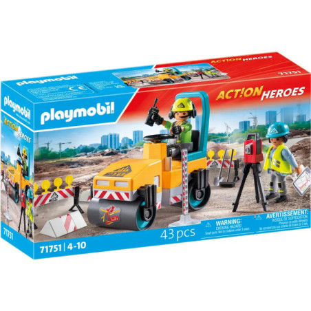 Playmobil Action Heroes Spielset mit Bauarbeitern, Fahrzeugen und 43 Teilen für Kinder von 4-10 Jahren.
