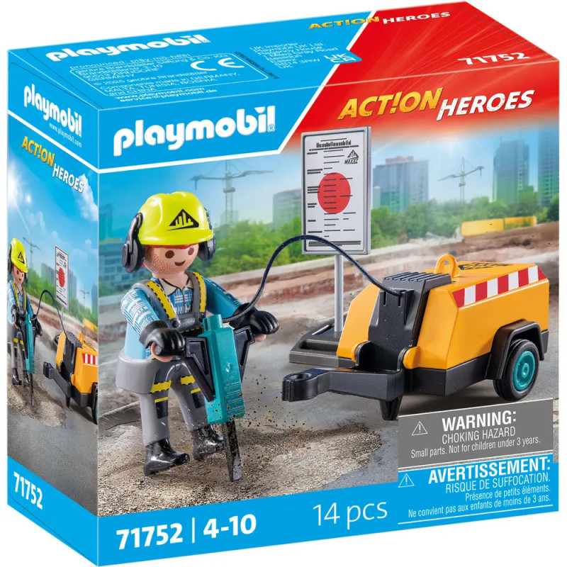 Playmobil Action Heroes Spielset-Box mit Bauarbeiter, Presslufthammer und weiterem Bauequipment. Playmobil Action Heroes Spielset-Box mit Bauarbeiter, Presslufthammer und weiterem Bauequipment.