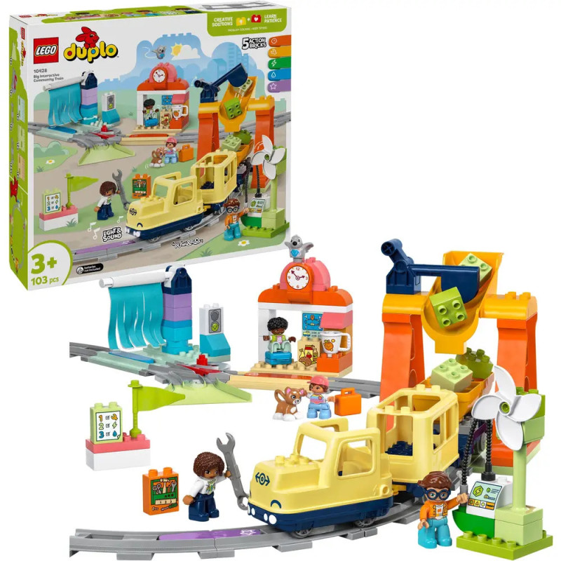 LEGO DUPLO Zugset mit Schienen, gelbem Zug, Figuren, Zubehör und Box für Kinder ab 3 Jahren.