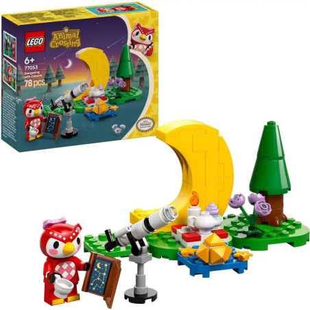 LEGO Animal Crossing Set mit Eule, Teleskop, Halbmond, Bäumen und Lagerfeuer-Szene. LEGO Animal Crossing Set mit Eule, Teleskop, Halbmond, Bäumen und Lagerfeuer-Szene.