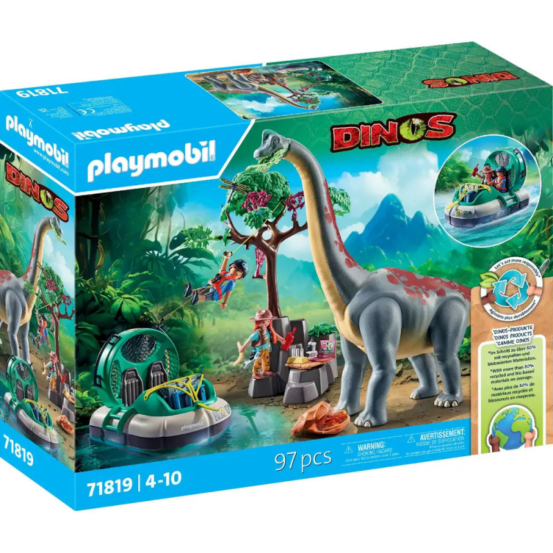 Playmobil Dinos Set mit großem Dinosaurier, Forscherfigur und 97 Teilen für Kinder von 4-10 Jahren.