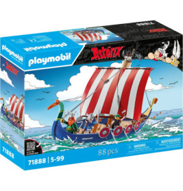 Playmobil Asterix Wikinger-Schiff, 88 Teile, ab 5 Jahren, mit rot-weißen Segeln.