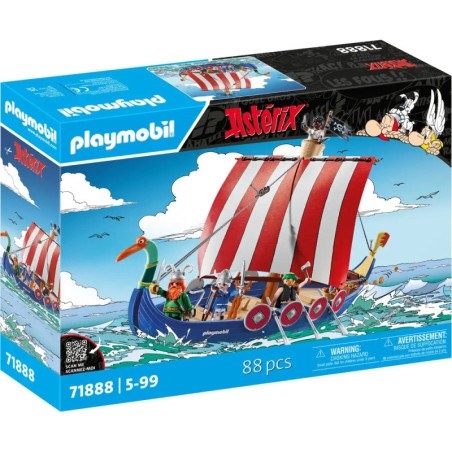 Playmobil Asterix Wikinger-Schiff, 88 Teile, ab 5 Jahren, mit rot-weißen Segeln.
