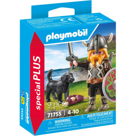 Playmobil Wikingerset mit Hund, Knochen, Schwert und Schild in blau-roter Box für Kinder ab 4 Jahren.