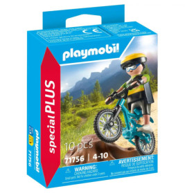 Playmobil SpecialPLUS: Mountainbiker-Figur mit blauem Rad, Naturkulisse, ab 4 Jahren, 10 Teile.