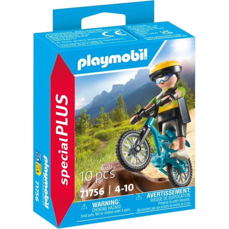 Playmobil SpecialPLUS: Mountainbiker-Figur mit blauem Rad, Naturkulisse, ab 4 Jahren, 10 Teile.