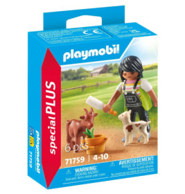 Playmobil-Set: Figur füttert Ziege und Zicklein im Freien, ab 4 Jahren, 6 Teile.