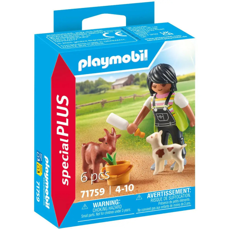Playmobil-Set: Figur füttert Ziege und Zicklein im Freien, ab 4 Jahren, 6 Teile.