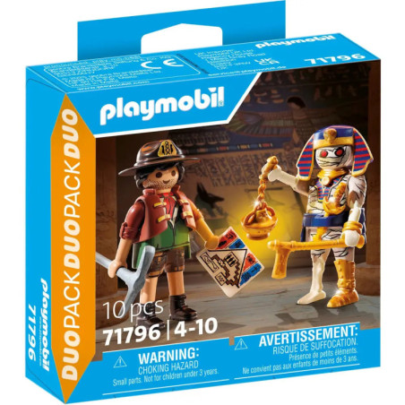 Playmobil-Box mit Forscher und Pharao, geeignet für Kinder von 4 bis 10 Jahren.