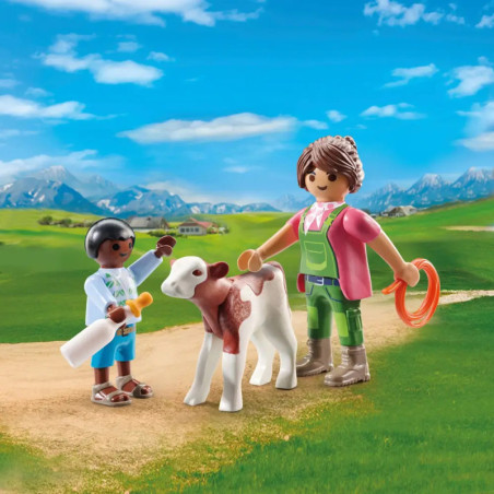 PLAYMOBIL 71803 Bäuerin mit Kind und Kalb