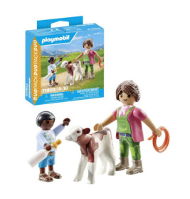 PLAYMOBIL 71803 Bäuerin mit Kind und Kalb