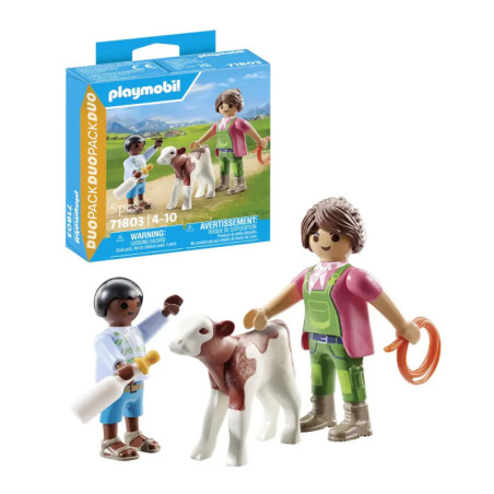 PLAYMOBIL 71803 Bäuerin mit Kind und Kalb